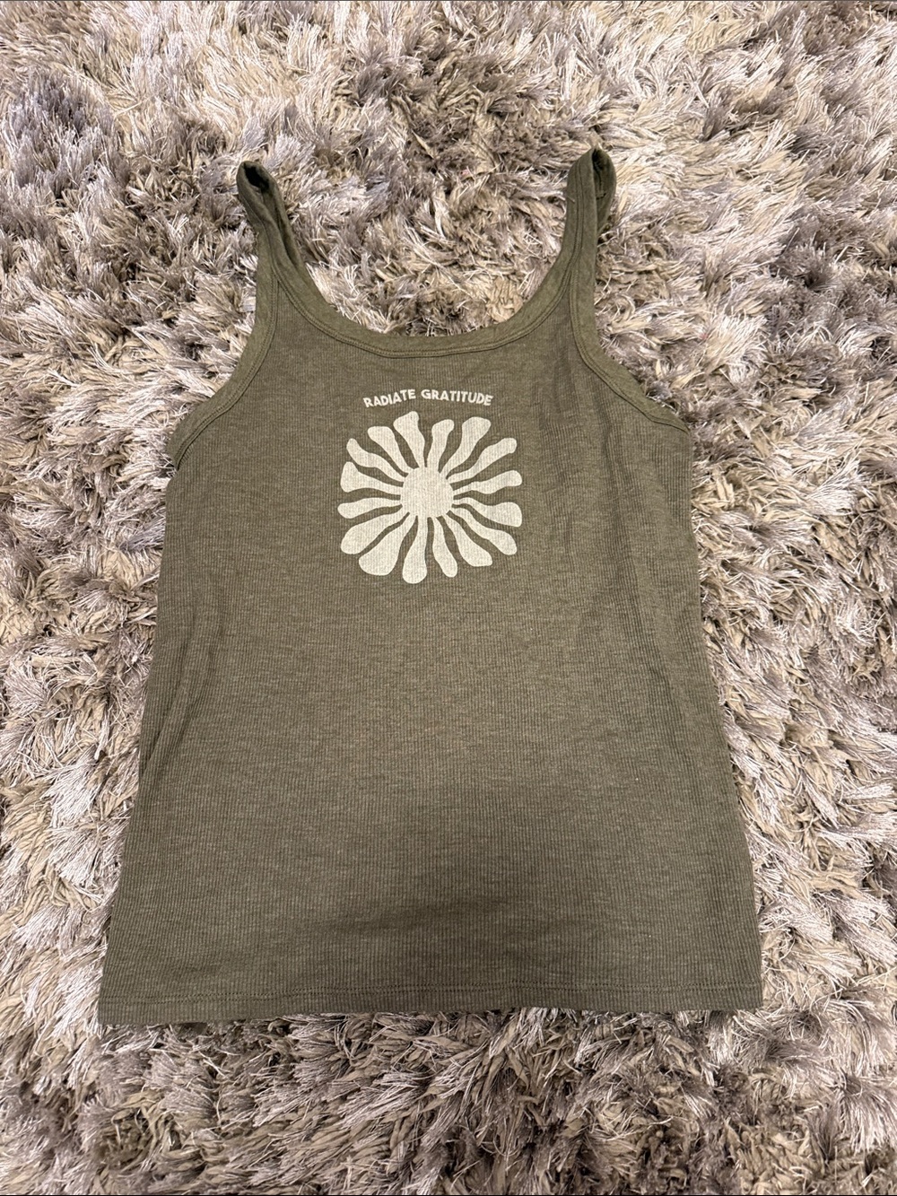 American eagle Radiate Gratitude Olive Tank Top - Graphic Ribbed Scoop